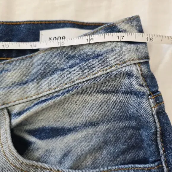 COLLUSION X008 Y2K Extreme Bleach Flare Jeans In Mid Blue Womens US Size 12 - Picture 10 of 12